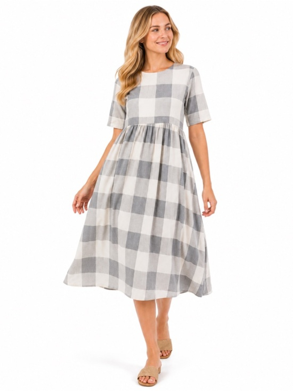 Roolee Gray Buffalo Check plaid gingham Maddie midi maxi dress L